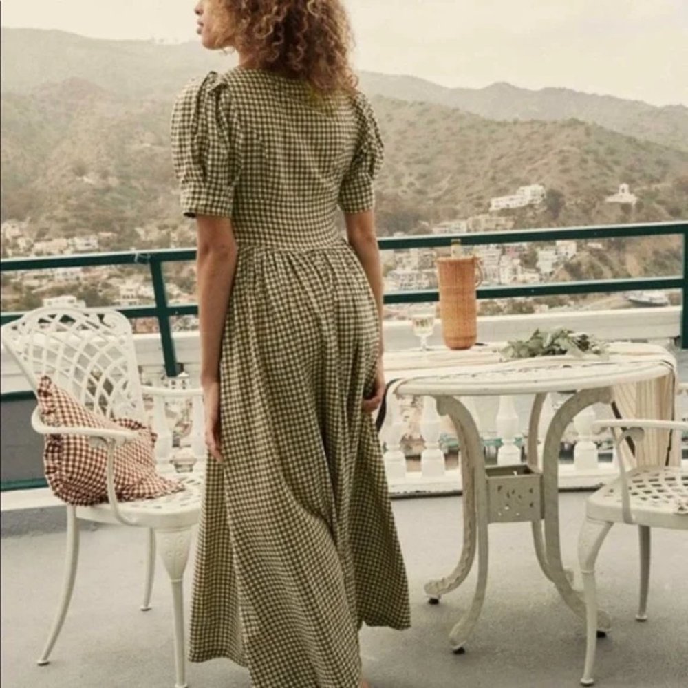NWT DOEN Kennedy Gingham Maxi Dress Boho Puff Sleeve Black & White Size Small - Picture 11 of 16